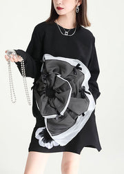 Bohemian Black Asymmetrical Patchwork Tulle Applique Cotton Sweatshirts Dress Fall