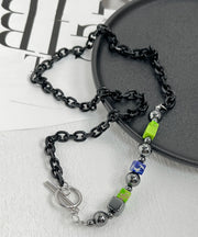 Bohemian Black Block Black Gallstone Chain Patchwork Necklace