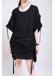 Bohemian Black Cinched Summer Cotton Dress - SooLinen