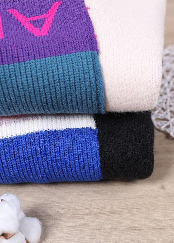 Bohemian Black Colorblock Letter Fall Knit Sweater - SooLinen