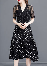 Bohemian Black Dot Lace Patchwork Hollow Out Long Dresses Summer