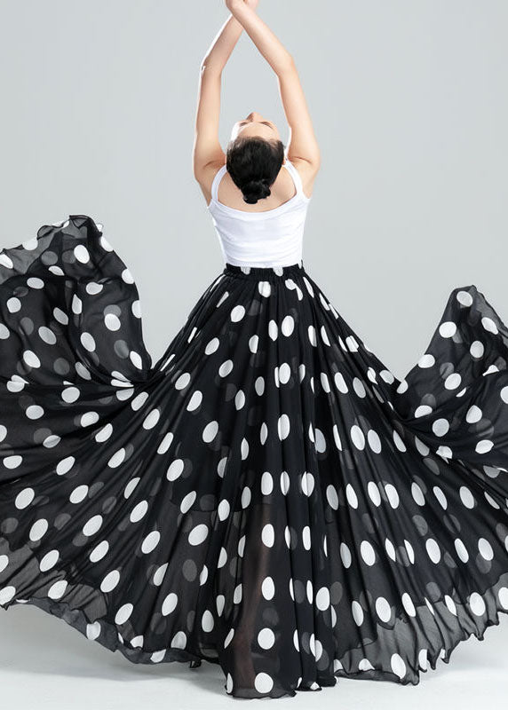 Bohemian Black Dot Print Exra Large Hem Chiffon Skirts Summer