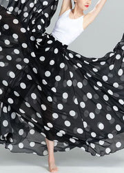 Bohemian Black Dot Print Exra Large Hem Chiffon Skirts Summer