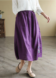 Bohemian Black Elastic Waist Embroidered Linen A Line Skirts Spring