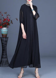Bohemian Black Embroidery Oversize Maxi Summer Spring Chiffon Dress - SooLinen