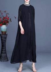 Bohemian Black Embroidery Oversize Maxi Summer Spring Chiffon Dress - SooLinen