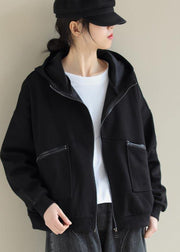 Bohemian Black Fashion Outfit Wardrobes Hooded Zip Up Spring Women Coats - SooLinen