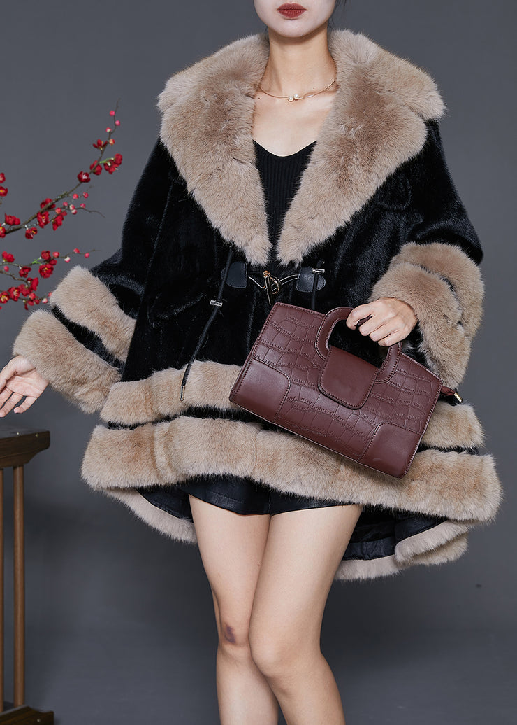 Bohemian Black Fur Collar Oversized Fuzzy Fur Fluffy Coat Winter