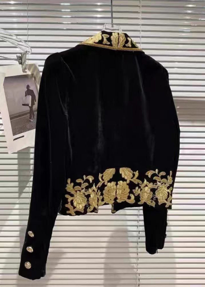Bohemian Black Handmade Embroideried Velour Coats Spring