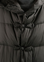 Bohemian Black Hooded Oriental Button Duck Down Puffers Jackets Winter
