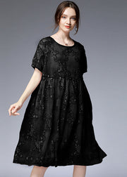 Bohemian Black O-Neck Embroidered Patchwork Dresses Two Pieces Set Summer