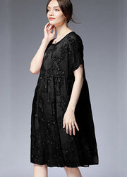 Bohemian Black O-Neck Embroidered Patchwork Dresses Two Pieces Set Summer
