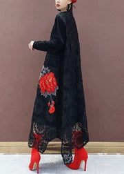 Bohemian Black O-Neck Lace Print Dress Fall - SooLinen
