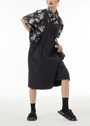Bohemian Black Oversized Drawstring Cotton Overalls Jumpsuit Jumpsuits Summer