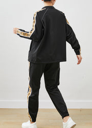 Bohemian Black Oversized Patchwork Drawstring Cotton Sweatshirt