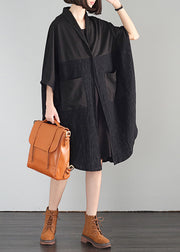 Bohemian Black Oversized Patchwork Linen Vacation Dresses Summer