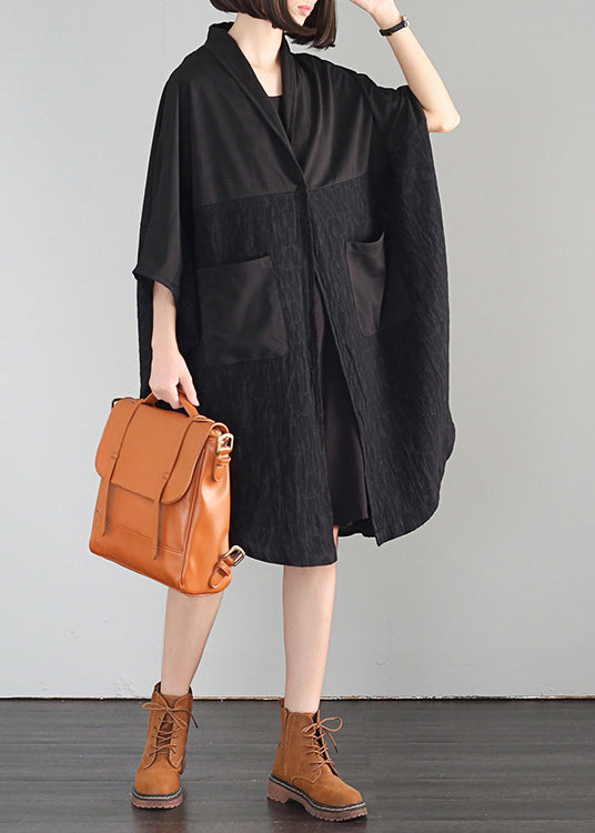 Bohemian Black Oversized Patchwork Linen Vacation Dresses Summer