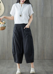 Bohemian Black Oversized Patchwork Pockets Linen Harem Pants Summer
