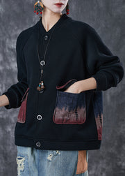 Bohemian Black Oversized Warm Fleece Jackets Winter