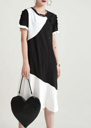 Bohemian Black Patchwork Geometric Summer Dress Short Sleeve - SooLinen