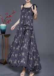 Bohemian Black Print Wrinkled Silk Strap Dresses Summer