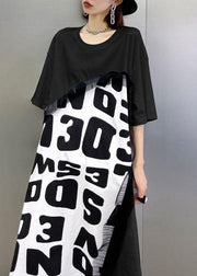 Bohemian Black Print asymmetrical design Graphic Short Sleeve Maxi Dresses - SooLinen