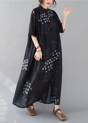 Bohemian Black Stand Collar Oversized Print Chiffon Shirt Dresses Summer