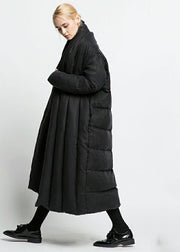 Bohemian Black V Neck Oversized Patchwork Duck Down Puffer Jacket Winter