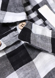 Bohemian Black White Plaid PeterPan Collar Pockets Button Fall Patchwork Dresses - SooLinen