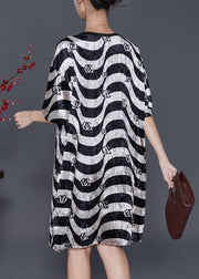 Bohemian Black White Wave Striped Silk Velour Dress Summer
