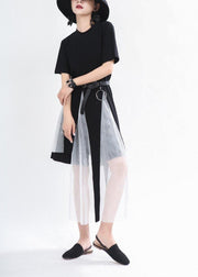 Bohemian Black asymmetrical design  Mid Summer Cotton Dress - SooLinen