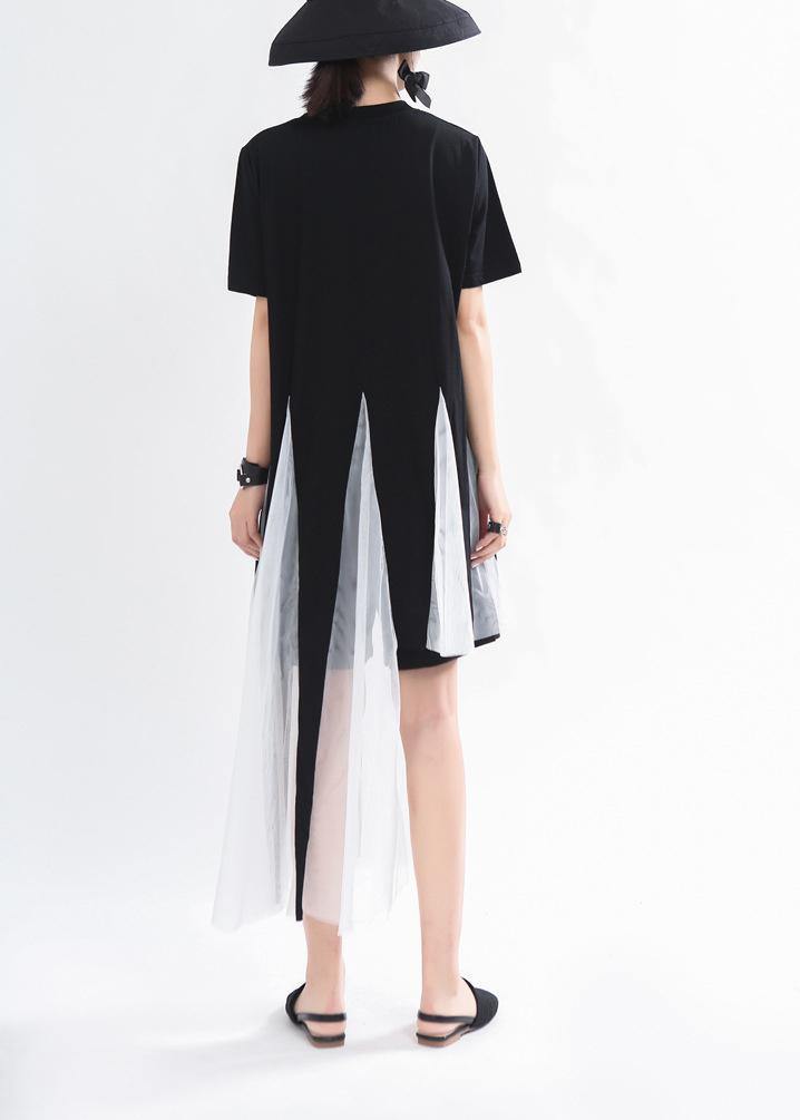 Bohemian Black asymmetrical design  Mid Summer Cotton Dress - SooLinen