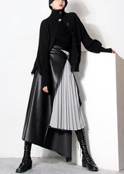 Bohemian Black asymmetrical design Patchwork Skirts Spring - SooLinen
