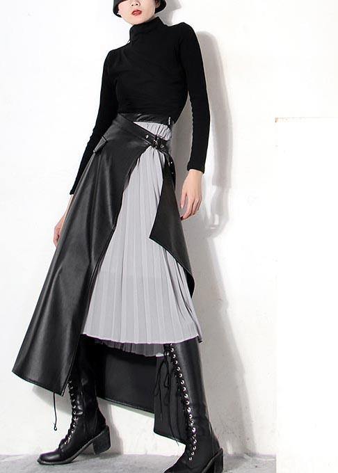Bohemian Black asymmetrical design Patchwork Skirts Spring - SooLinen
