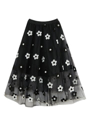 Bohemian Black elastic waist Tulle A Line Skirt Spring