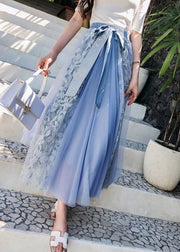 Bohemian Blue Cinched Patchwork tulle Skirts Spring