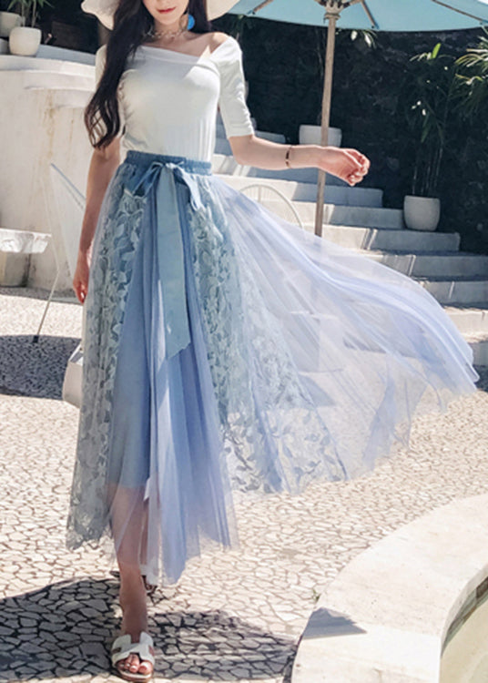 Bohemian Blue Cinched Patchwork tulle Skirts Spring