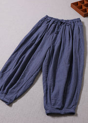 Bohemian Blue Cinched Pockets Haremshose aus Baumwolle Frühling