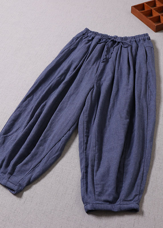 Bohemian Blue Cinched Pockets Cotton harem pants Spring