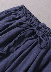 Bohemian Blue Cinched Pockets Cotton harem pants Spring