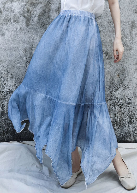 Bohemian Blue Elastic Waist Asymmetrical Patchwork Cotton Skirt Summer