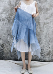 Bohemian Blue Elastic Waist Asymmetrical Patchwork Cotton Skirt Summer