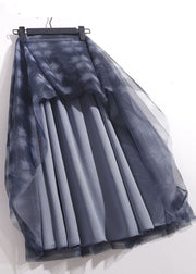 Bohemian Blue Elastic Waist Print Tulle Skirt Spring
