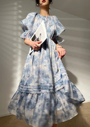 Bohemian Blue O Neck Patchwork Print Chiffon Dresses Summer