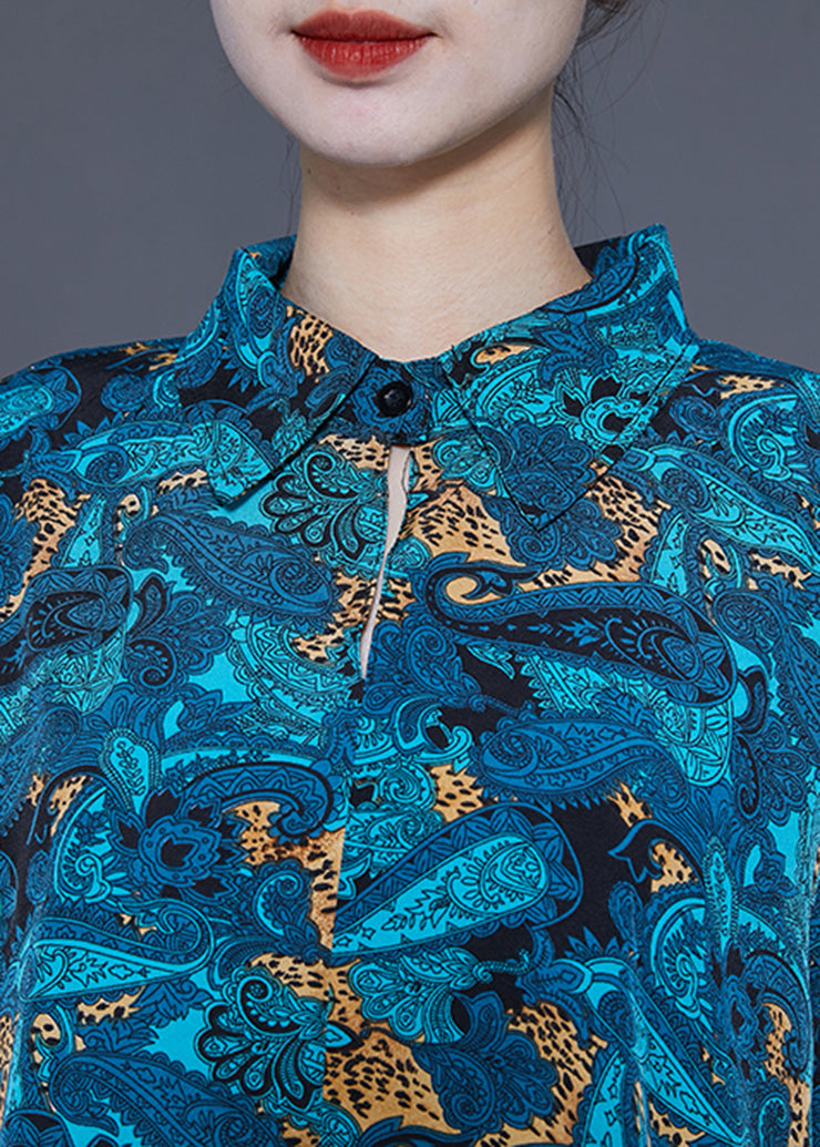 Bohemian Blue Oversized Print Chiffon Shirt Summe