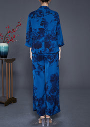 Bohemian Blue Oversized Tie Dye Silk Two Pieces Set Summer