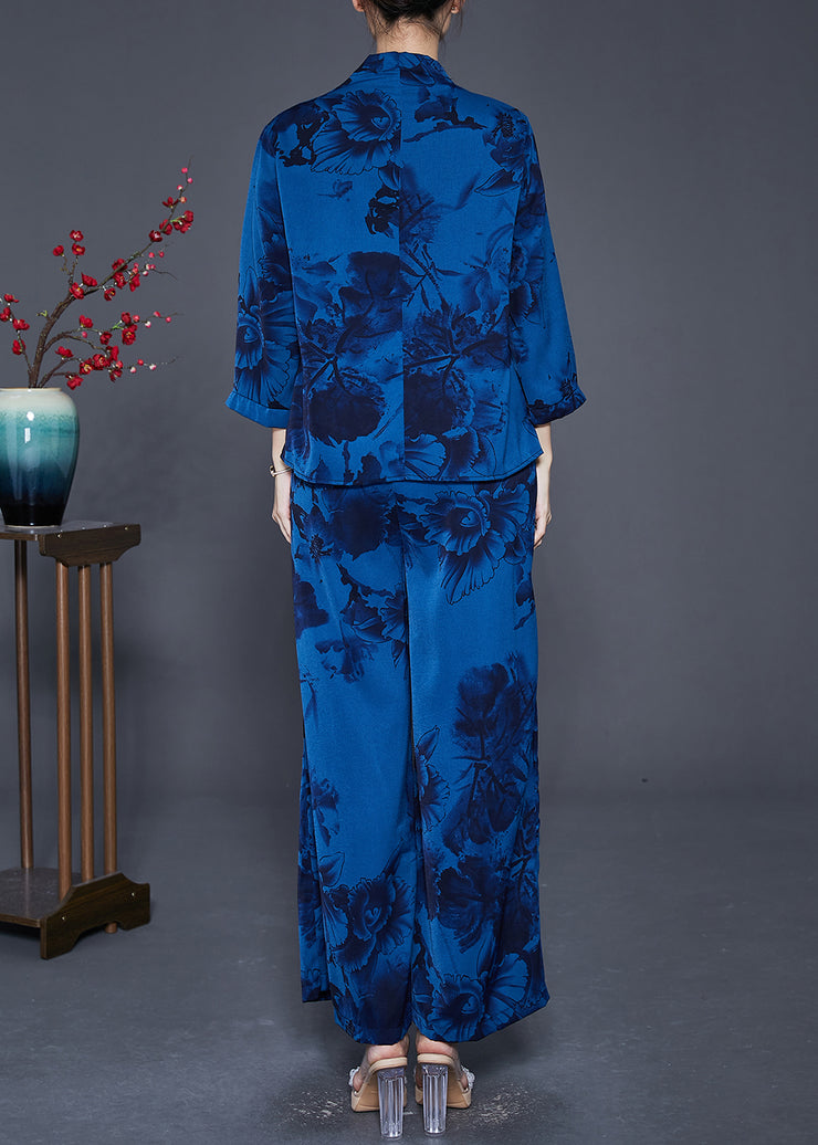 Bohemian Blue Oversized Tie Dye Silk Two Pieces Set Summer
