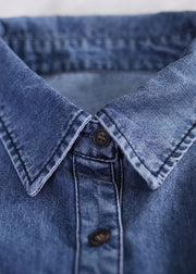 Bohemian Blue Peter Pan Collar Patchwork Button Denim Shirt Fall