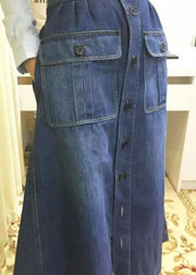 Bohemian Blue Pockets Button Patchwork Denim Maxi Skirt Summer