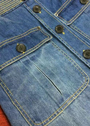 Bohemian Blue Pockets Button Patchwork Denim Maxi Skirt Summer